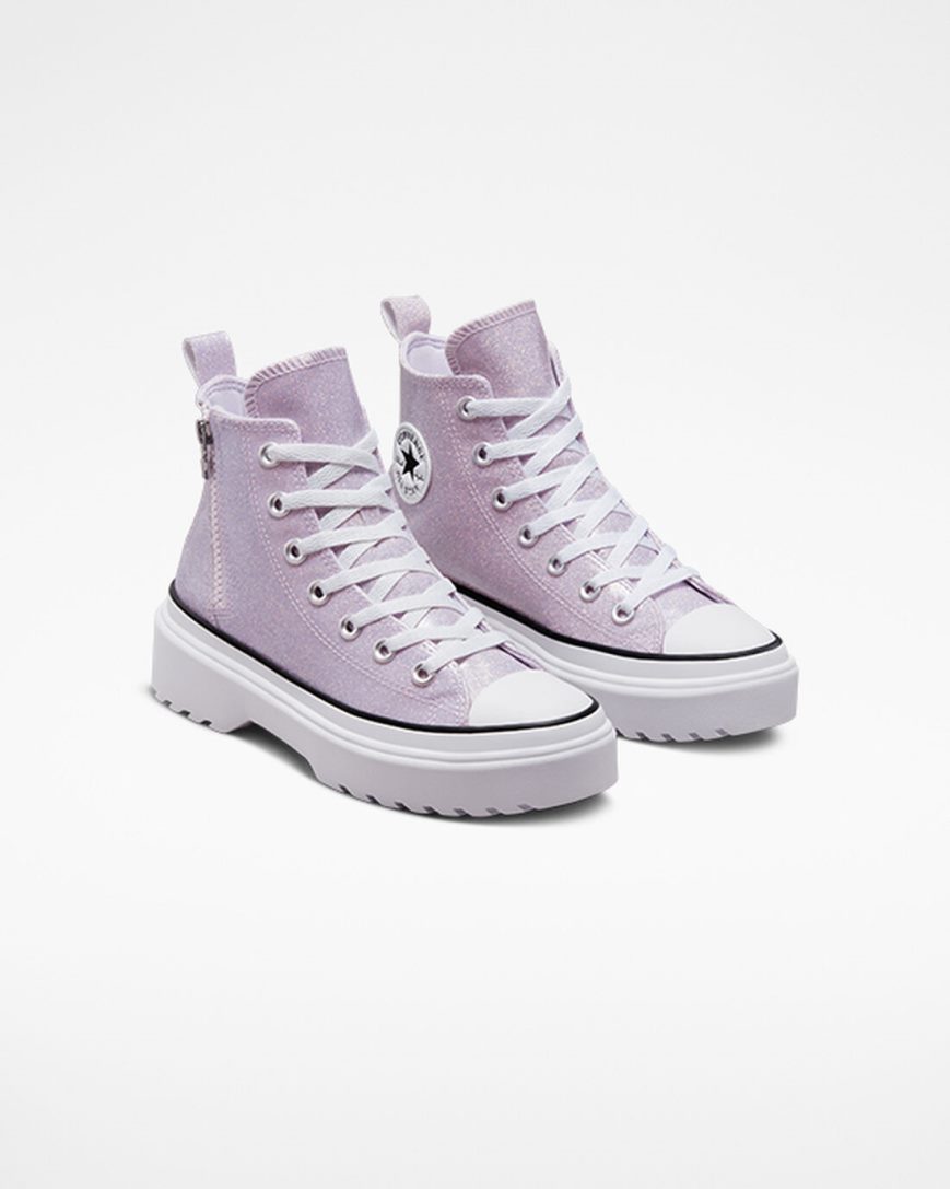 Sapatos Plataforma Converse Chuck Taylor All Star Lugged Lift Glitter Cano Alto Menina Roxo Branco Pretas | PT B04P518